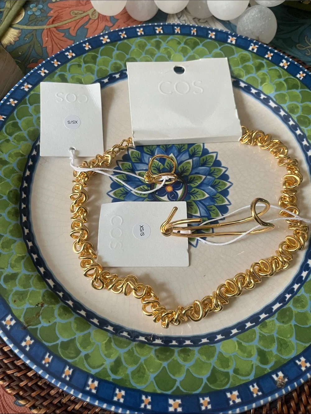 COS brass necklace and bracelet and ring matching  set ring size small / exsmall